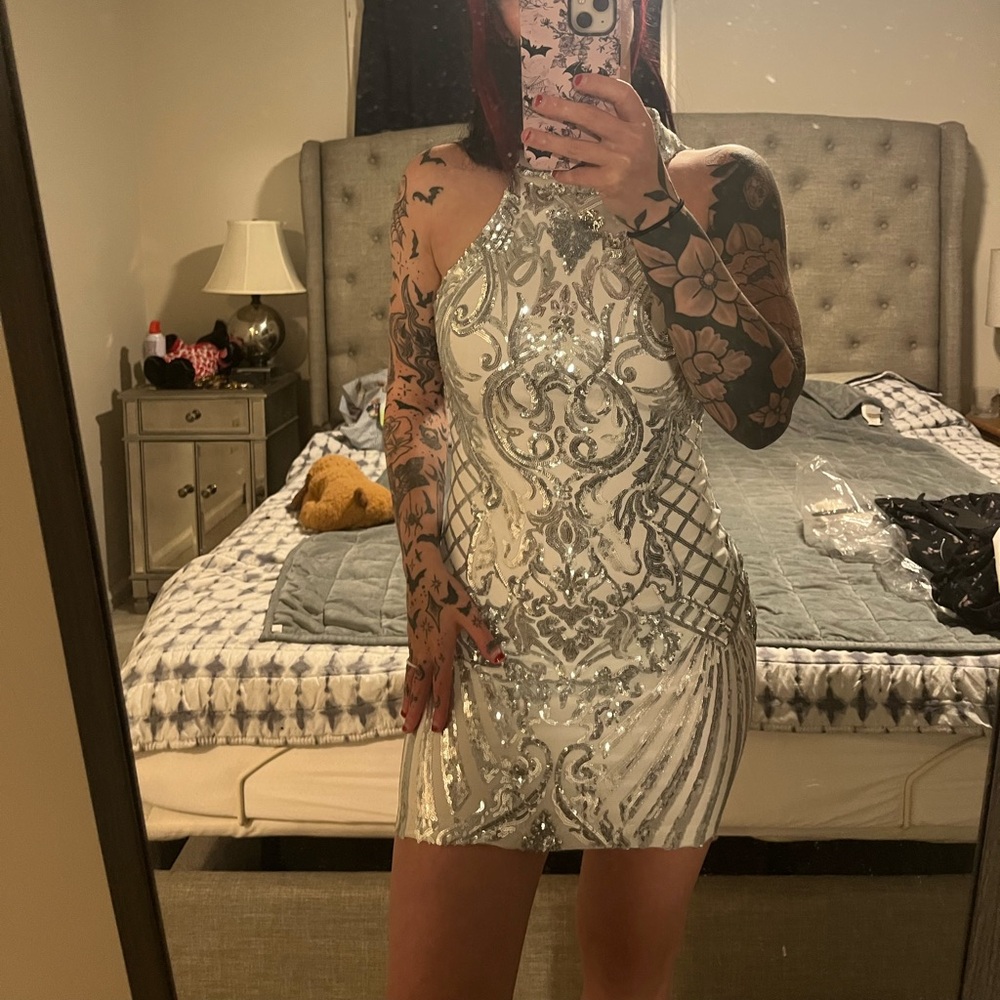 B Darlin Open Back Sequin Bodycon Dress